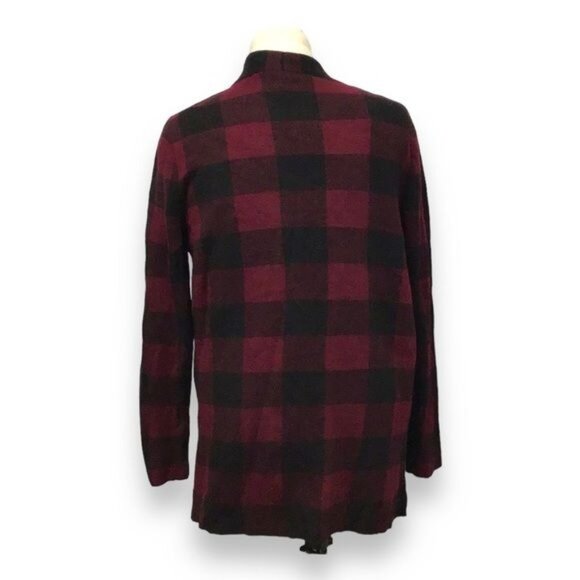 Talbots Women’s Open Front Pure Merino Wool Buffalo Plaid Sweater Cardigan - Picture 4 of 7